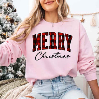 Merry Christmas Matching Sweatshirt - Buffalo Plaid Family Crewneck - A Roese Boutique