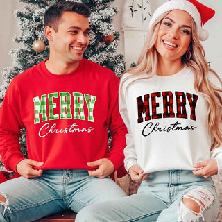 Merry Christmas Matching Sweatshirt - Buffalo Plaid Family Crewneck - A Roese Boutique