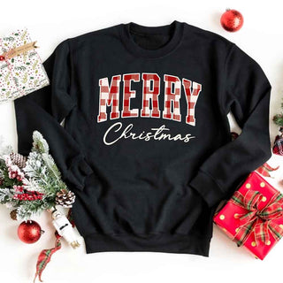 Merry Christmas Matching Sweatshirt - Buffalo Plaid Family Crewneck - A Roese Boutique