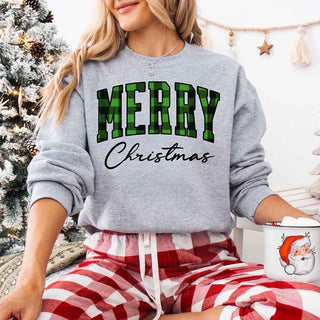 Merry Christmas Matching Sweatshirt - Buffalo Plaid Family Crewneck - A Roese Boutique