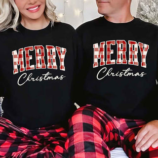 Merry Christmas Matching Sweatshirt - Buffalo Plaid Family Crewneck - A Roese Boutique