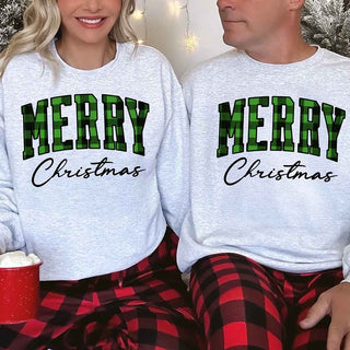 Merry Christmas Matching Sweatshirt - Buffalo Plaid Family Crewneck - A Roese Boutique