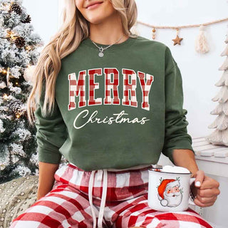 Merry Christmas Matching Sweatshirt - Buffalo Plaid Family Crewneck - A Roese Boutique