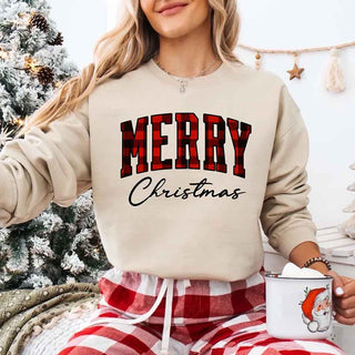 Merry Christmas Matching Sweatshirt - Buffalo Plaid Family Crewneck - A Roese Boutique