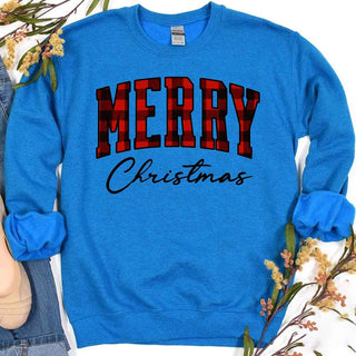 Merry Christmas Matching Sweatshirt - Buffalo Plaid Family Crewneck - A Roese Boutique