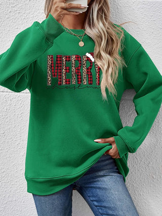 MERRY CHRISTMAS Round Neck Long Sleeve Sweatshirt - A Roese Boutique