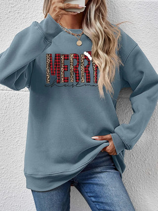 MERRY CHRISTMAS Round Neck Long Sleeve Sweatshirt - A Roese Boutique