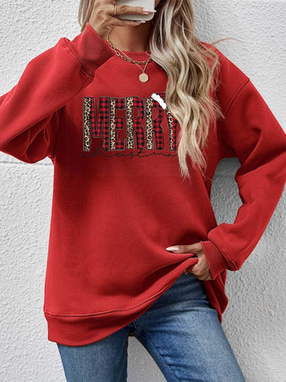 MERRY CHRISTMAS Round Neck Long Sleeve Sweatshirt - A Roese Boutique