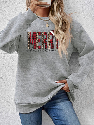 MERRY CHRISTMAS Round Neck Long Sleeve Sweatshirt - A Roese Boutique