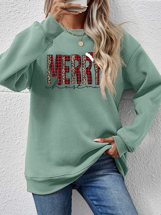 MERRY CHRISTMAS Round Neck Long Sleeve Sweatshirt - A Roese Boutique