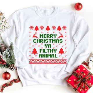 Merry Christmas Ya Filthy Animal Colored Sweatshirt - A Roese Boutique