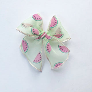 Mint Watermelon Flocked Elle Bow - A Roese Boutique