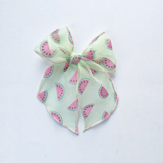 Mint Watermelon Flocked Elle Bow - A Roese Boutique