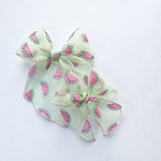 Mint Watermelon Flocked Elle Bow - A Roese Boutique