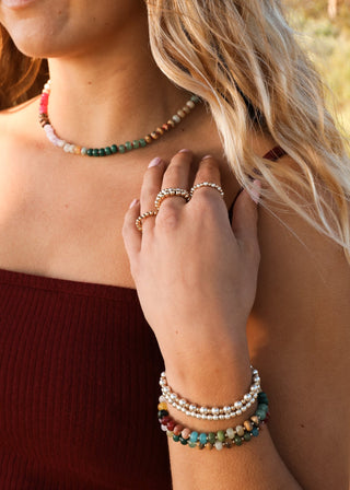 Natural Gemstone Necklace + 14k Gold Filled Toggle : Gold Rush - A Roese Boutique