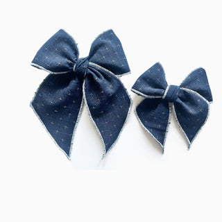 Navy Cross Stitched Elle Bow - A Roese Boutique