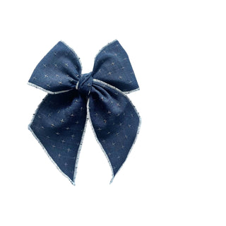 Navy Cross Stitched Elle Bow - A Roese Boutique