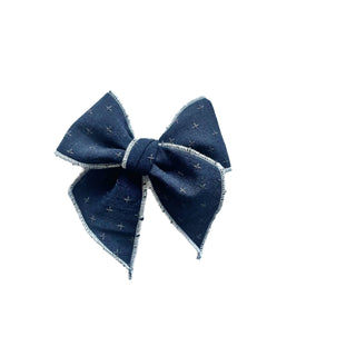 Navy Cross Stitched Elle Bow - A Roese Boutique