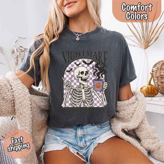 Nightmare Before Coffee Comfort Colors Shirt – Skeleton Funny Halloween Tee - A Roese Boutique