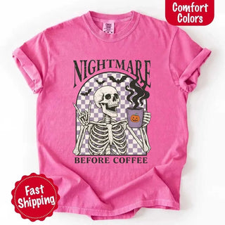 Nightmare Before Coffee Comfort Colors Shirt – Skeleton Funny Halloween Tee - A Roese Boutique