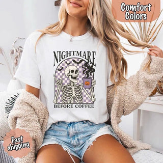 Nightmare Before Coffee Comfort Colors Shirt – Skeleton Funny Halloween Tee - A Roese Boutique