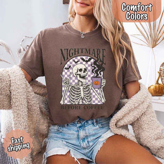 Nightmare Before Coffee Comfort Colors Shirt – Skeleton Funny Halloween Tee - A Roese Boutique