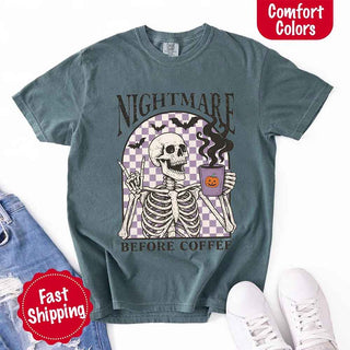 Nightmare Before Coffee Comfort Colors Shirt – Skeleton Funny Halloween Tee - A Roese Boutique