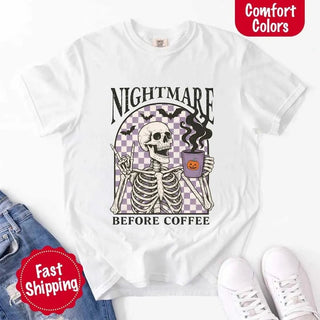 Nightmare Before Coffee Comfort Colors Shirt – Skeleton Funny Halloween Tee - A Roese Boutique
