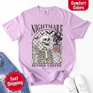 Nightmare Before Coffee Comfort Colors Shirt – Skeleton Funny Halloween Tee - A Roese Boutique