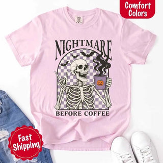 Nightmare Before Coffee Comfort Colors Shirt – Skeleton Funny Halloween Tee - A Roese Boutique