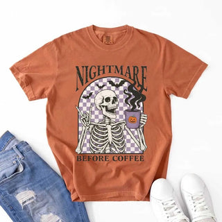 Nightmare Before Coffee Comfort Colors Shirt – Skeleton Funny Halloween Tee - A Roese Boutique