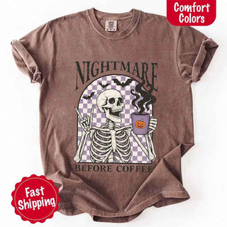 Nightmare Before Coffee Comfort Colors Shirt – Skeleton Funny Halloween Tee - A Roese Boutique