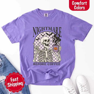 Nightmare Before Coffee Comfort Colors Shirt – Skeleton Funny Halloween Tee - A Roese Boutique