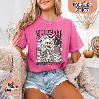 Nightmare Before Coffee Comfort Colors Shirt – Skeleton Funny Halloween Tee - A Roese Boutique