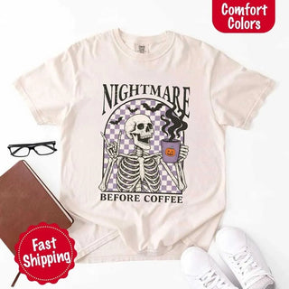 Nightmare Before Coffee Comfort Colors Shirt – Skeleton Funny Halloween Tee - A Roese Boutique