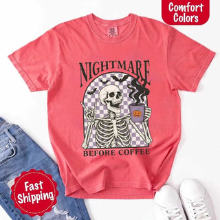 Nightmare Before Coffee Comfort Colors Shirt – Skeleton Funny Halloween Tee - A Roese Boutique