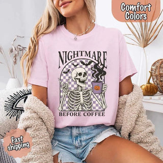 Nightmare Before Coffee Comfort Colors Shirt – Skeleton Funny Halloween Tee - A Roese Boutique