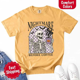 Nightmare Before Coffee Comfort Colors Shirt – Skeleton Funny Halloween Tee - A Roese Boutique