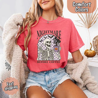 Nightmare Before Coffee Comfort Colors Shirt – Skeleton Funny Halloween Tee - A Roese Boutique