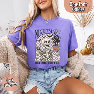 Nightmare Before Coffee Comfort Colors Shirt – Skeleton Funny Halloween Tee - A Roese Boutique