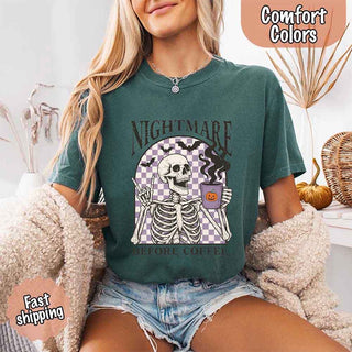 Nightmare Before Coffee Comfort Colors Shirt – Skeleton Funny Halloween Tee - A Roese Boutique