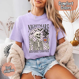 Nightmare Before Coffee Comfort Colors Shirt – Skeleton Funny Halloween Tee - A Roese Boutique