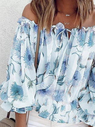 Off-Shoulder Floral Print Blouse - A Roese Boutique