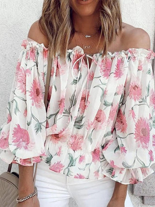 Off-Shoulder Floral Print Blouse - A Roese Boutique