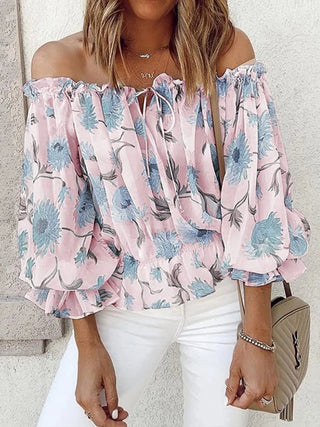 Off-Shoulder Floral Print Blouse - A Roese Boutique