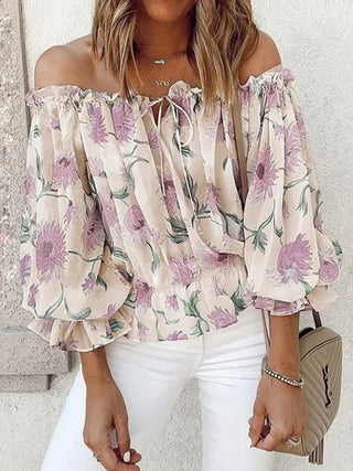 Off-Shoulder Floral Print Blouse - A Roese Boutique