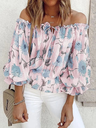 Off-Shoulder Floral Print Blouse - A Roese Boutique