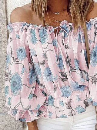 Off-Shoulder Floral Print Blouse - A Roese Boutique