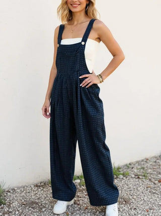 Oh Full Size Plaid Wide Leg Overalls with Pockets - A Roese Boutique