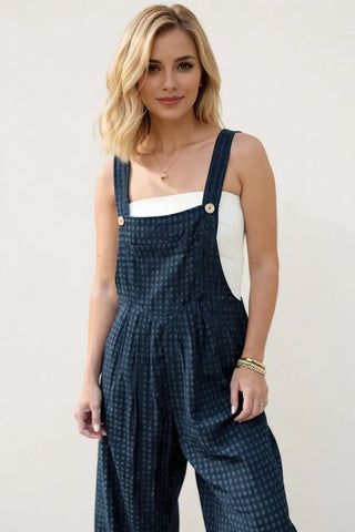 Oh Full Size Plaid Wide Leg Overalls with Pockets - A Roese Boutique